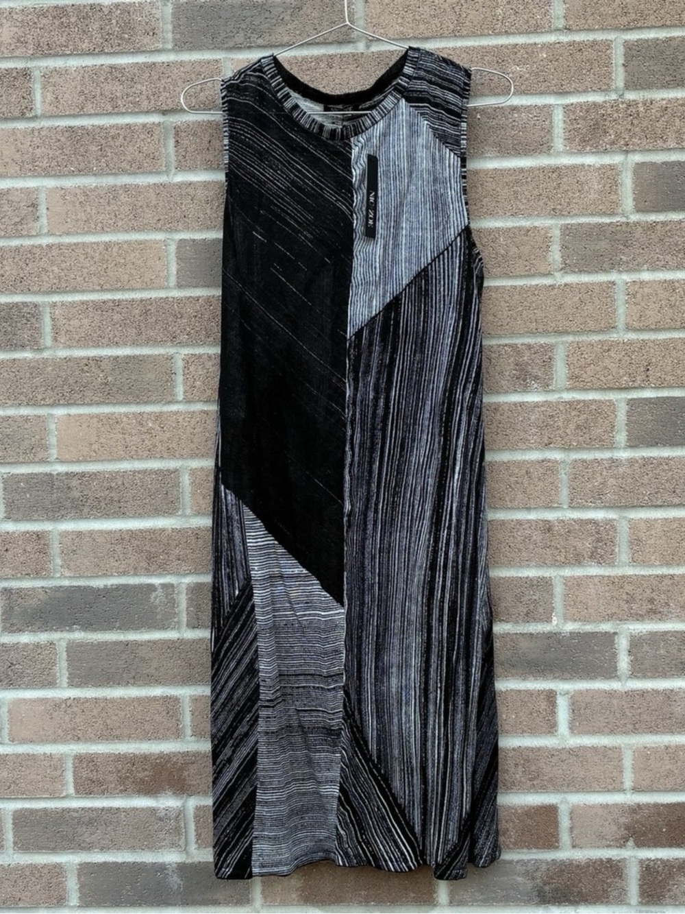 Nic + Zoe Linen Blend Sleeveless Dress Large Abstract Artsy Knit Midi NWT $188